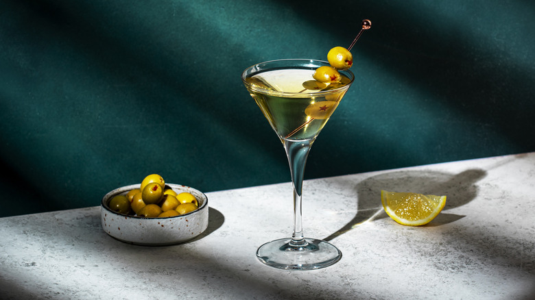 Martini with olives and lemon 