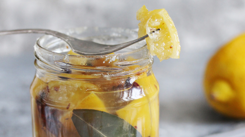 preserved lemon jar with fork