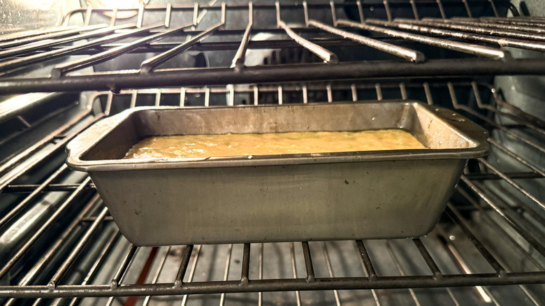 loaf pan in oven