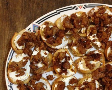 Goat Cheese and Chorizo Crostini