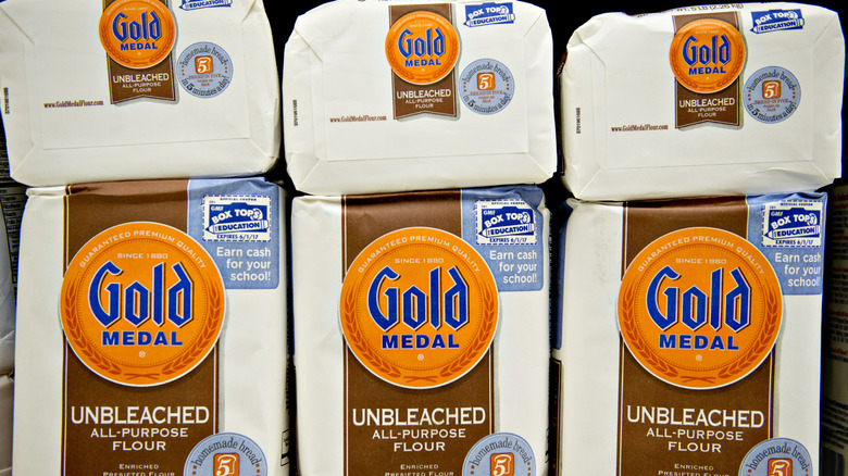 packages of Gold Medal Flour on a shelf