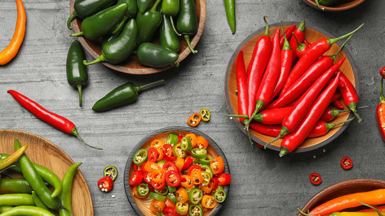 cut and whole chile peppers