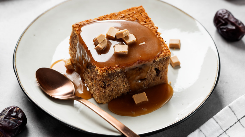 Sticky toffee pudding on plate