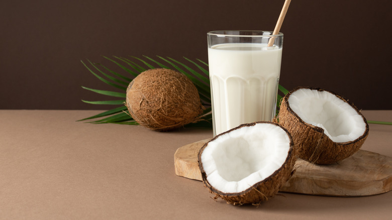 coconuts and glass of milk