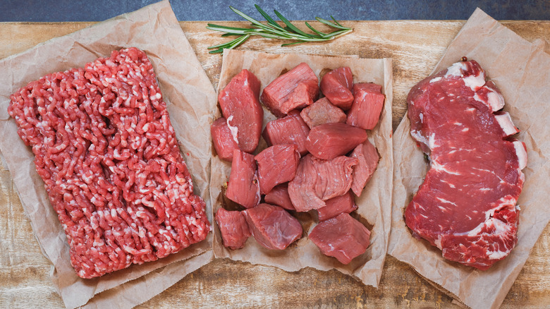 Three beef cuts on parchment