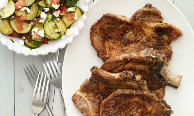 Greek Pork Chops with Zucchini and Feta