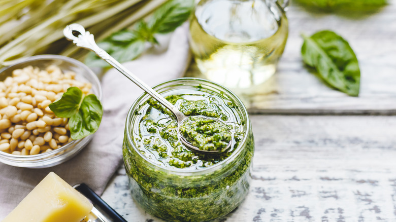 Basil pesto in a jar