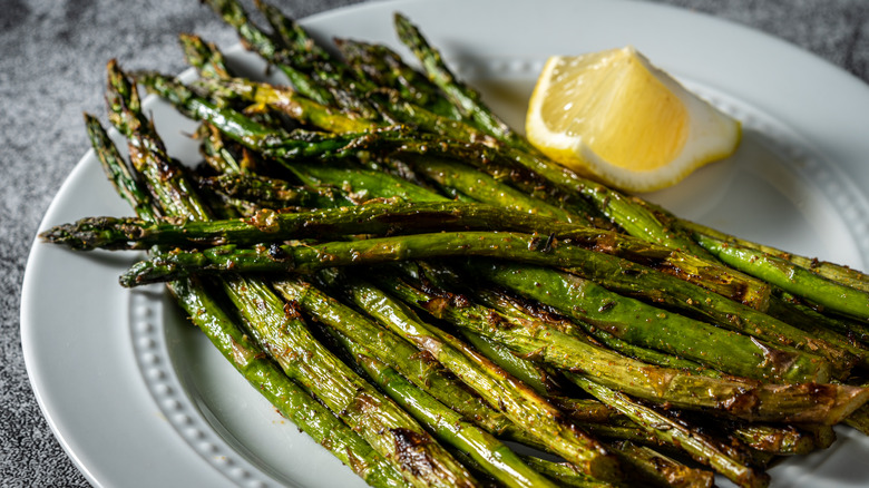 Plate of grilled asparagus