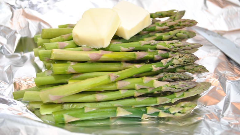 Asparagus and butter in foil