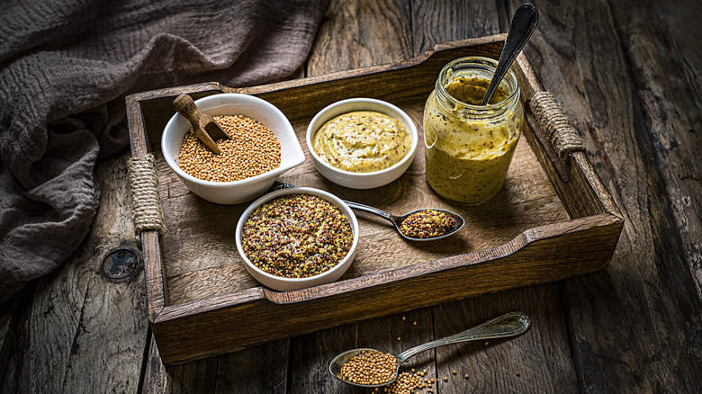 Tray of different mustard varieties 