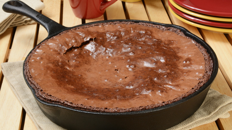 Grilled brownie in a skillet