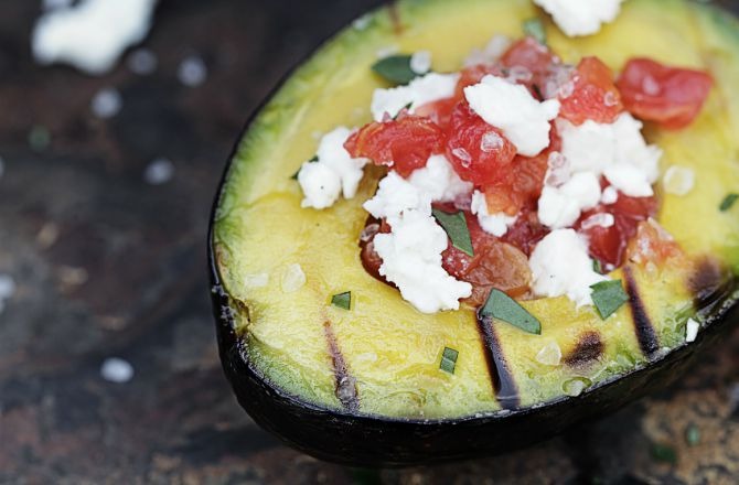 Grilled Avocado Stuffed With Tomato and Feta