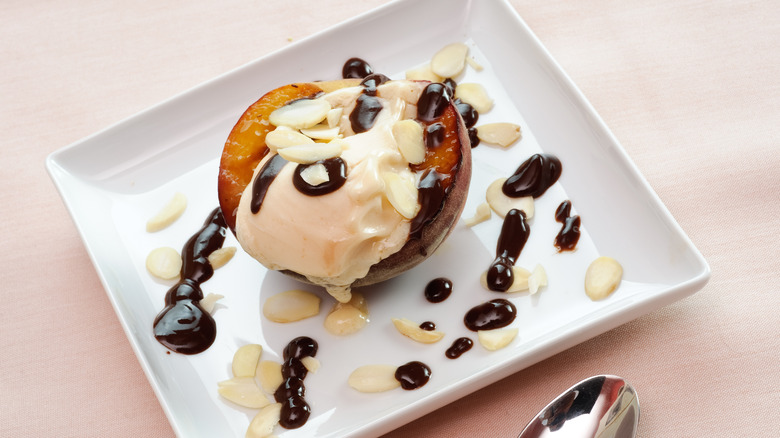 Peach, ice cream, and balsamic vinegar