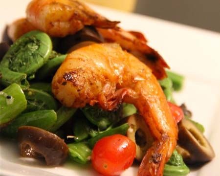 Grilled Shrimp and Fiddlehead Spring Salad