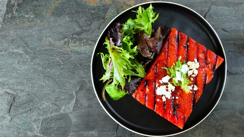 Grilled watermelon on a plate