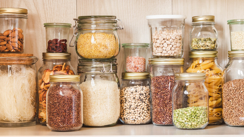 glass containers of dried beans