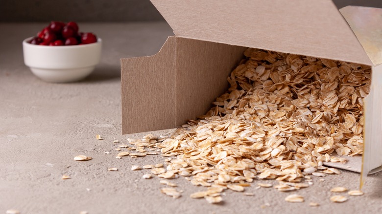 Instant oatmeal spilling out of box