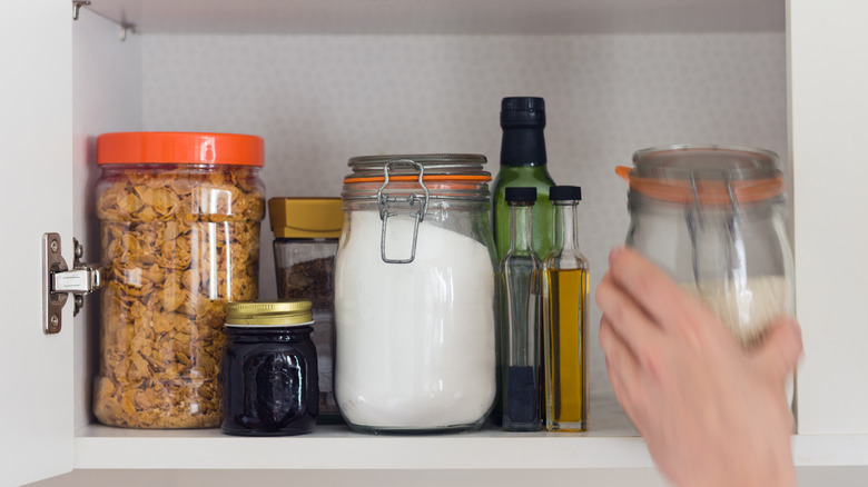 White sugar on pantry shelf