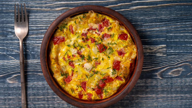 Single serving frittata with herbs and veggies