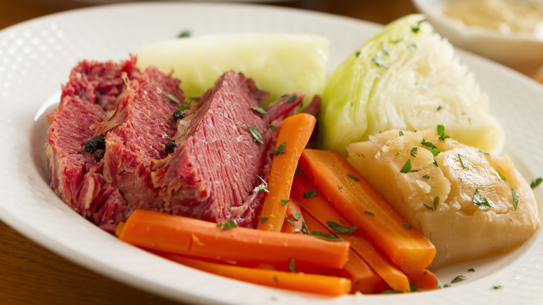 Corned beef and cabbage in a dish