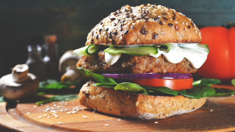 Close up of homemade plant-based burger