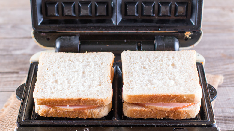 Untoasted sandwich in waffle iron