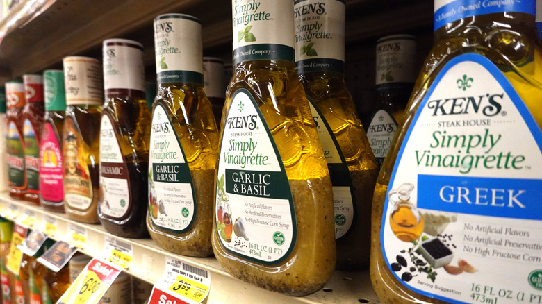 salad dressings on store shelf