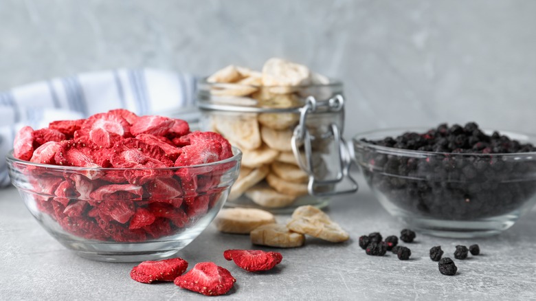 Dried fruits in glass containers