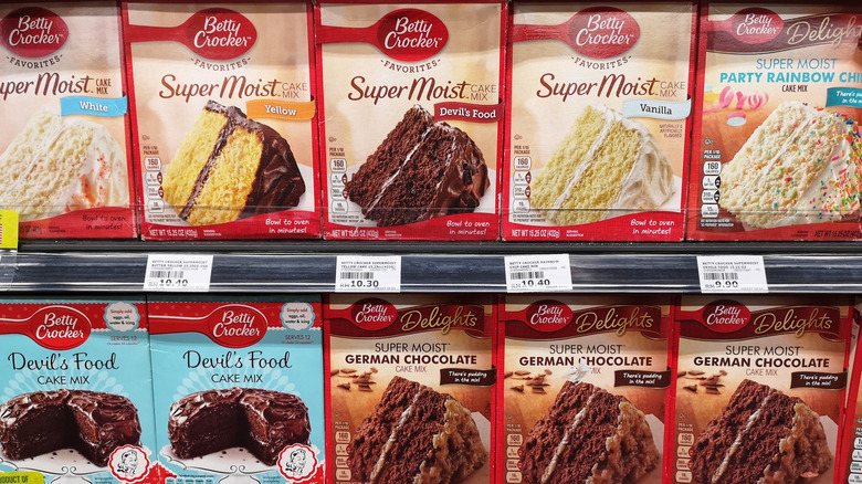 Assorted cake mixes at store