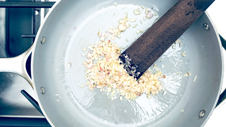 sauteing shallots in pan