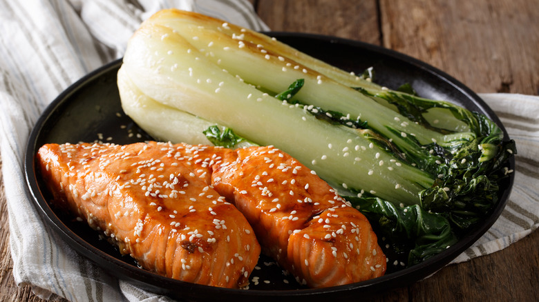 baked salmon with bok choy