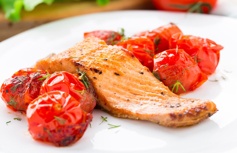 Roasted Salmon with Tomatoes, Onions, and Garlic