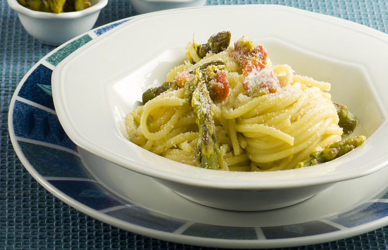 Spaghetti with Shaved Asparagus and Pancetta