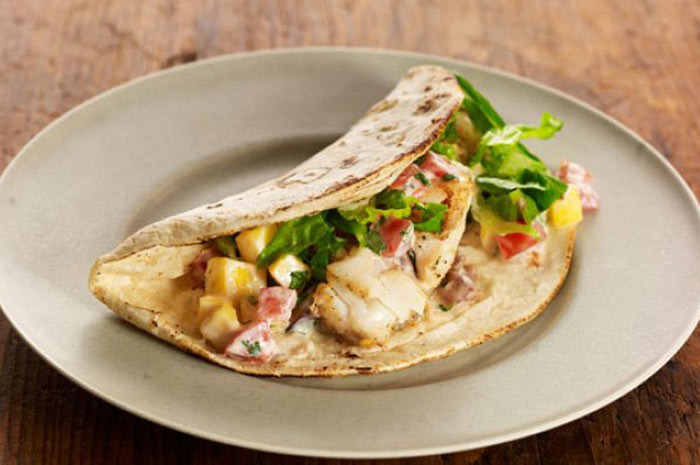 Fish Tacos with Chobani-Mango Salsa 