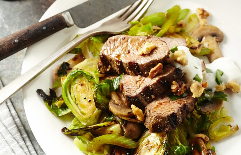 Beef Medallions with Horseradish Sauce, Celery, and Mushrooms