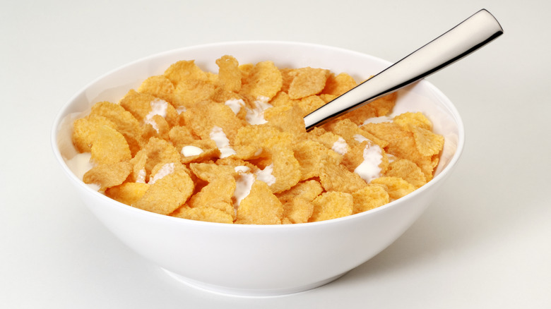 Milk and cereal in bowl