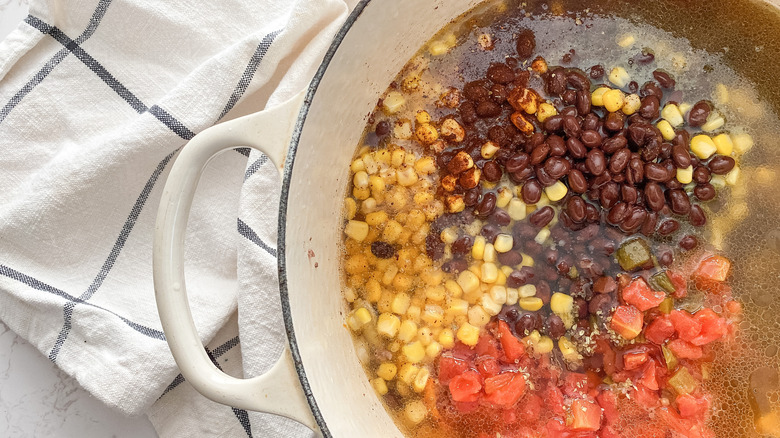 black beans corn and tomato in soup
