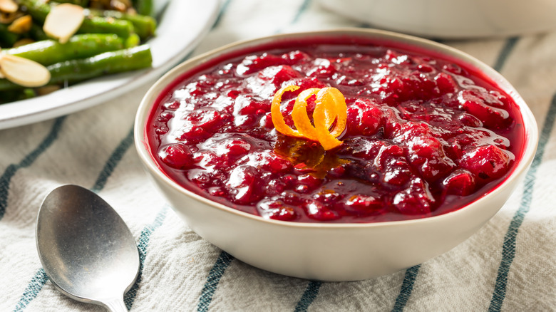 cranberry sauce with orange peel garnish