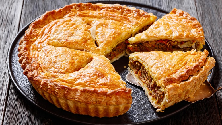 Meat pie cut into sections