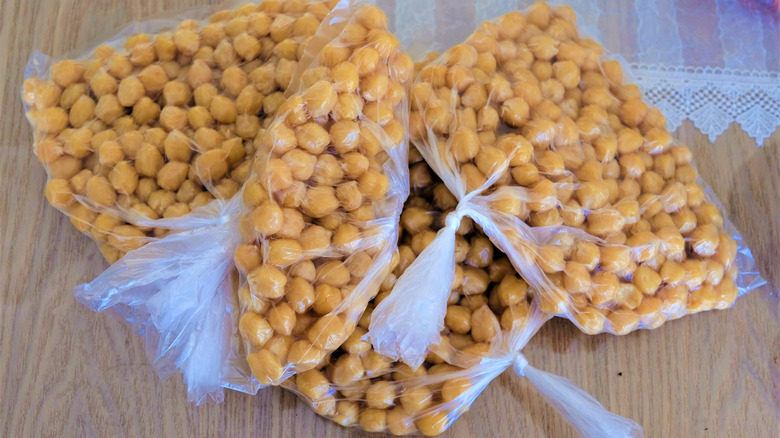 Frozen chickpeas in plastic bags