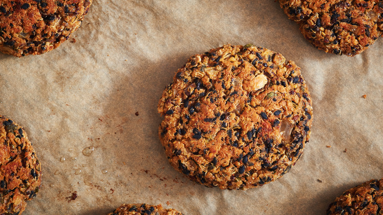 quinoa burger on baking sheet