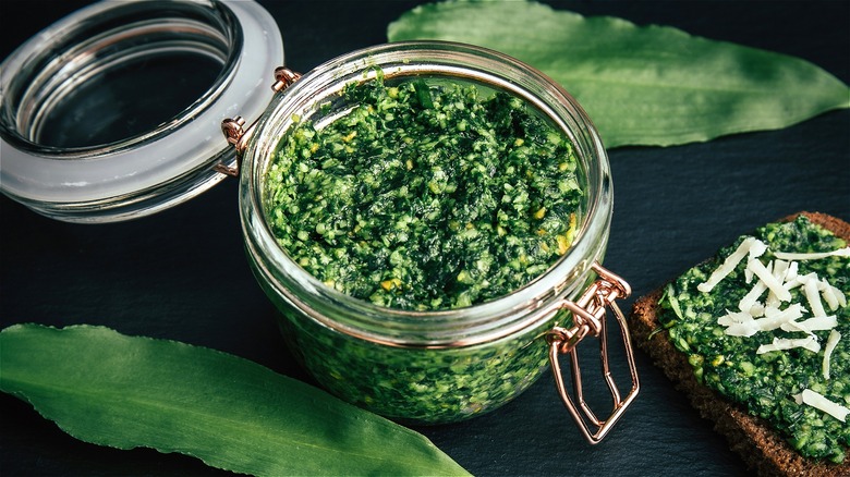 Ramp pesto in small open jar 