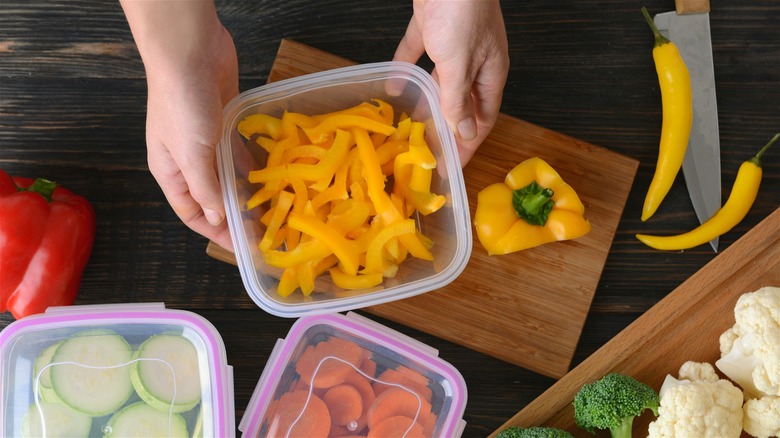 bell peppers in plastic container