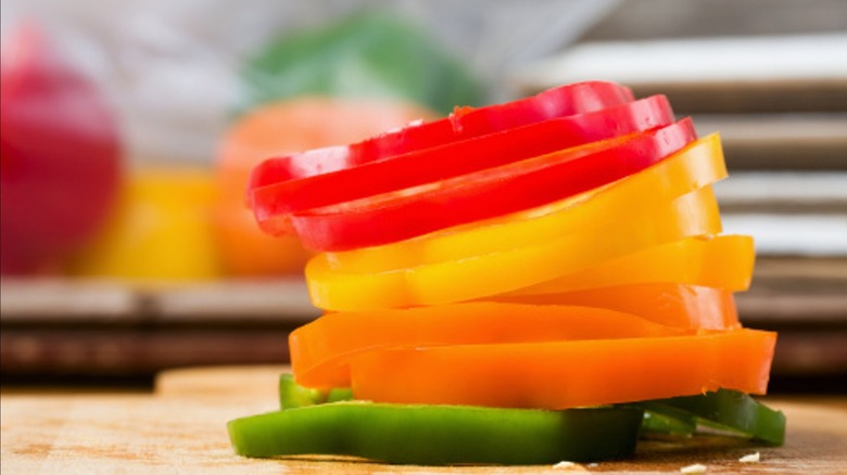 stack of sliced bell peppers