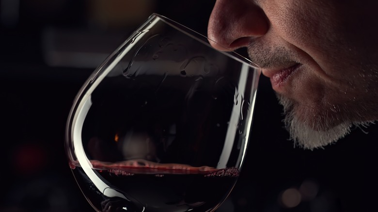 Person smelling wine in glass