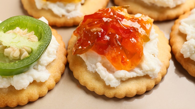 crackers with cream cheese, jalapeno pepper jelly