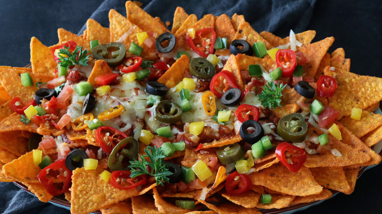 A plate of nachos