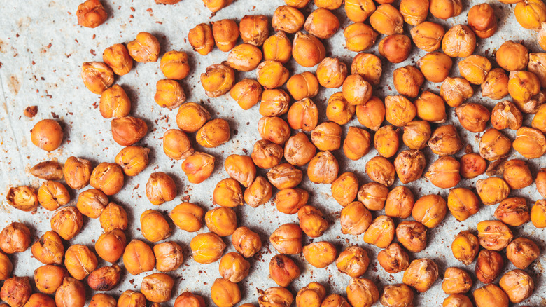 crispy chickpeas on a baking sheet