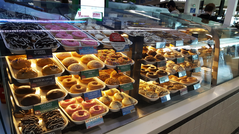 A case of donuts at Krispy Kreme