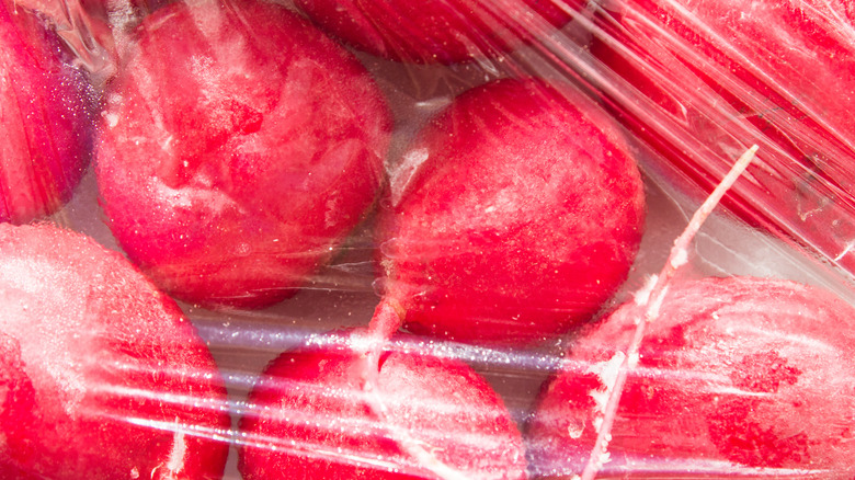 Refrigerated radishes in plastic bag 